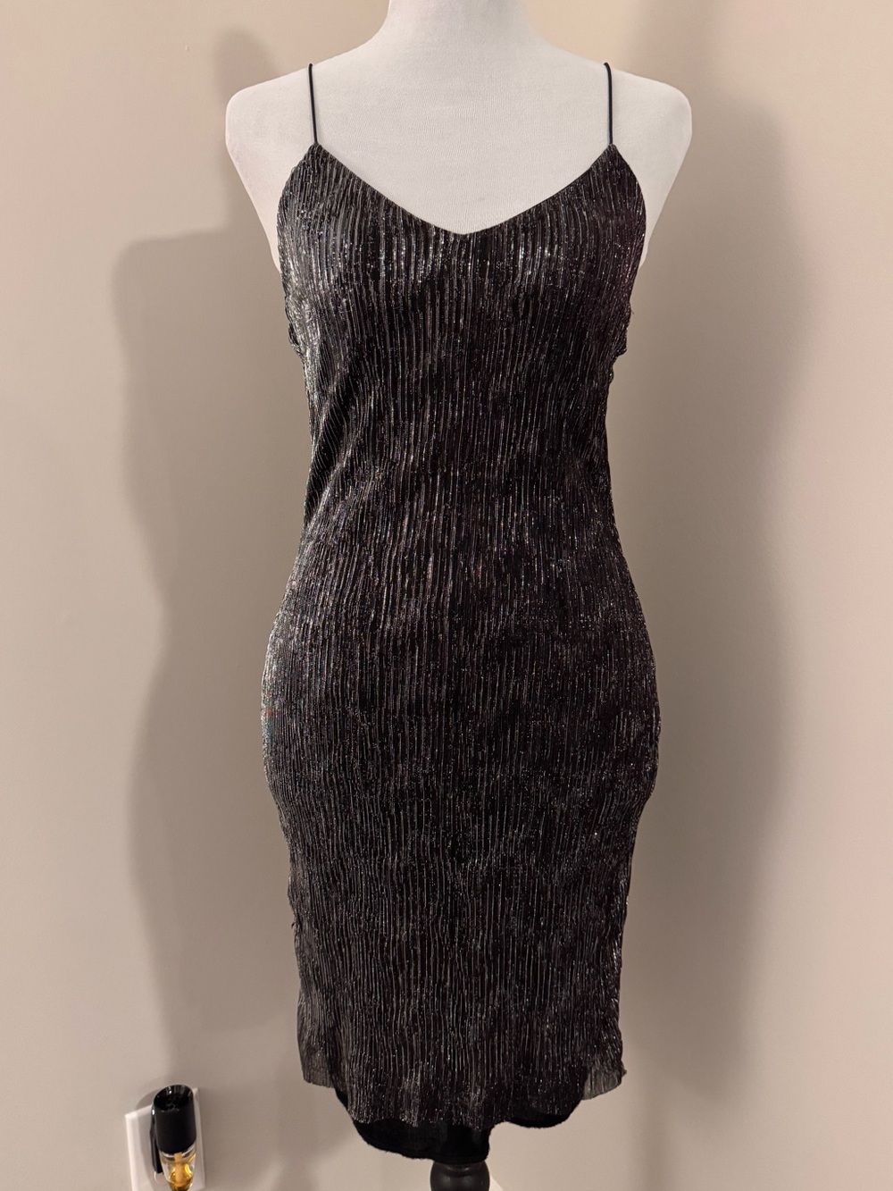 Vintage Charlotte Russe Metallic Silver Plissé Slip Dress Size Medium